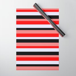[ Thumbnail: Light Coral, Red, Lavender & Black Colored Stripes/Lines Pattern Wrapping Paper ]