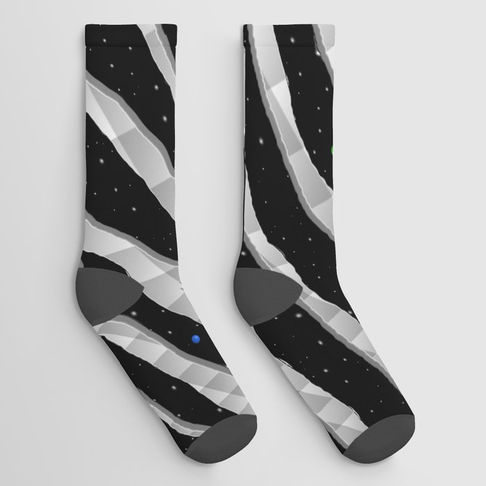 Ripped SpaceTime Stripes - Silver/White Socks