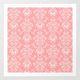 White And Coral Vintage Damask Pattern - Mix & Match with Simplicity of Life Art Print