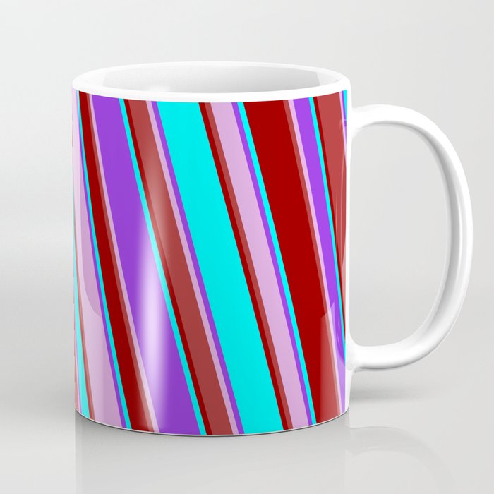 Purple, Plum, Brown, Dark Red & Cyan Colored Lines/Stripes Pattern Coffee Mug