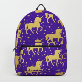 Purple and Gold Unicorn and Stars Pattern Backpack