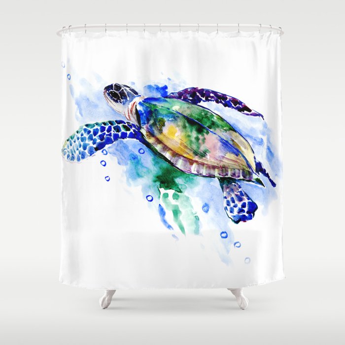 Swimming Sea Turtle Shower Curtain By Sureart Society6