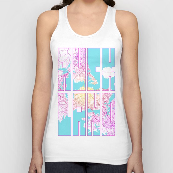 Auckland City Map of North Island, New Zealand - Neon Tank Top