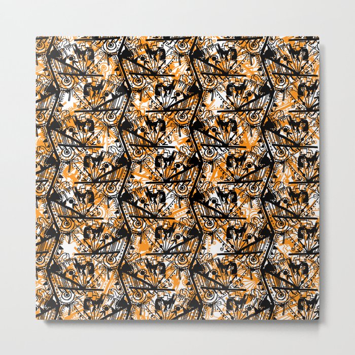 Aztec Pattern Orange Metal Print