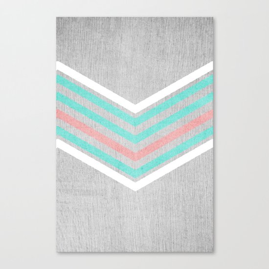 Teal, Pink and White Chevron on Silver Grey Wood Canvas Print