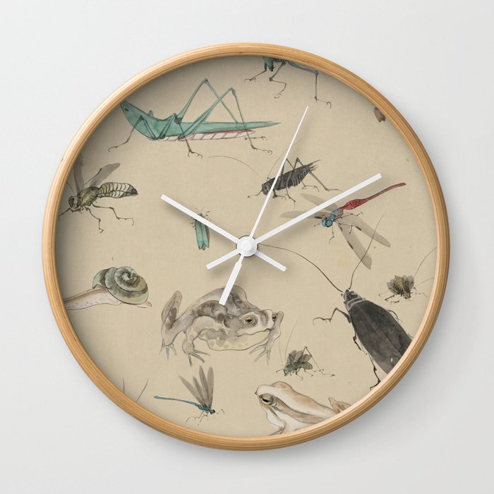 Vintage Japanese Frog and Insect Print Wall Clock