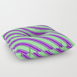 [ Thumbnail: Light Green & Dark Violet Colored Lines/Stripes Pattern Floor Pillow ]