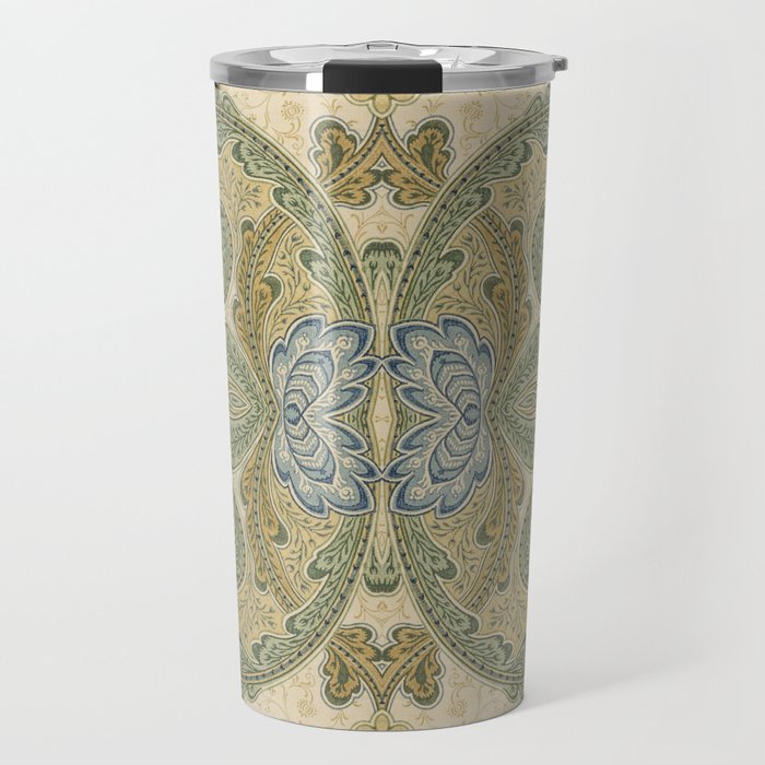 William Morris Tribute Pattern Beige Green Travel Mug