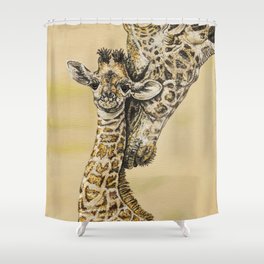 baby giraffe and mom Shower Curtain