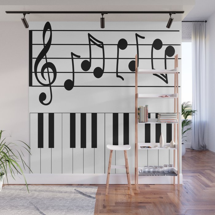 Music Notes With Piano Keyboard Wall Mural By Quotelifeshop Society6 Art is printed on high quality textured canvas with archival inks.