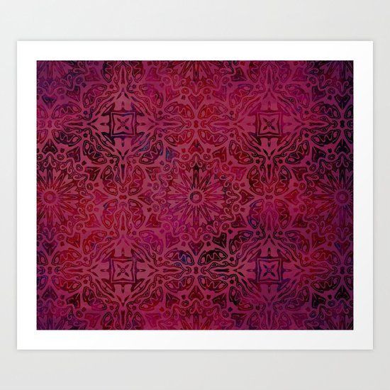 Retro Red textured oriental pattern Art Print