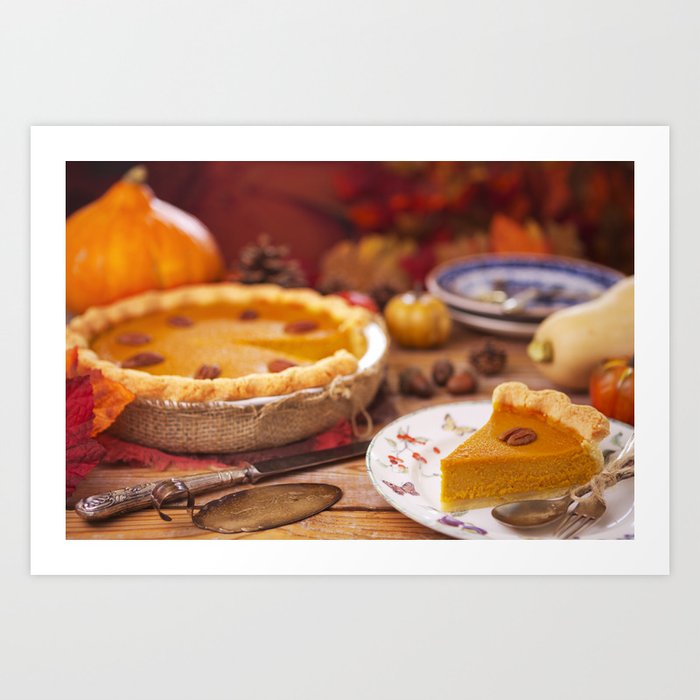 Iii Homemade Pumpkin Pie On A Rustic Table With Autumn