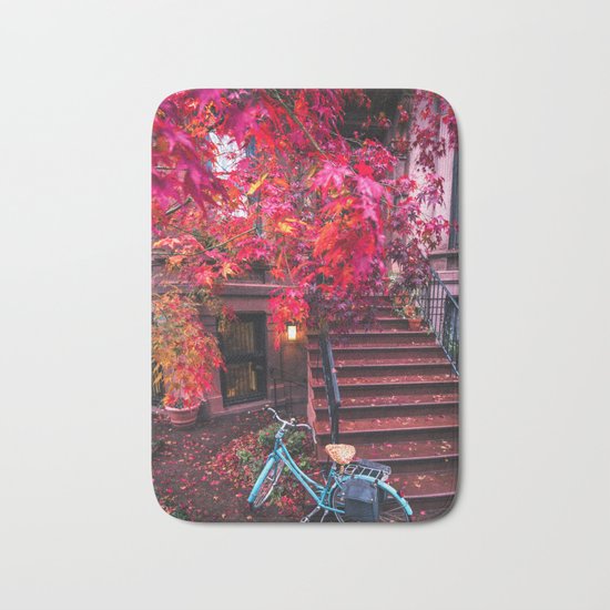 New York City Brooklyn Bicycle and Autumn Foliage Bath Mat