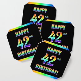 [ Thumbnail: Fun, Colorful, Rainbow Spectrum “HAPPY 42nd BIRTHDAY!” Coaster ]