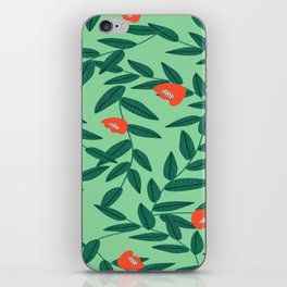 Green And Orange Tulip Pattern,Green And Orange Floral Retro Pattern,Orange Tulip Floral Pattern, iPhone Skin
