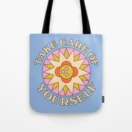 Take Care of Yourself Tote Bag | Retro, Pastel, Selflove, Digital, Spring, Vintage, Typography, Pop Art, Selfcare, Graphicdesign 