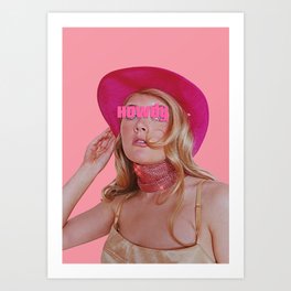 Retro pink poster 'Howdy' Art Print