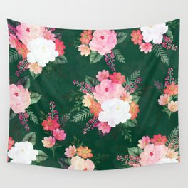  Pink Watercolor Flowers Green Design Wall Tapestry