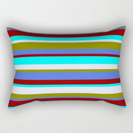 [ Thumbnail: Colorful Green, Royal Blue, Dark Red, Cyan & Lavender Colored Lined Pattern Rectangular Pillow ]