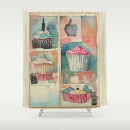 Cupcake Recipe Ephemera Page Shower Curtain
