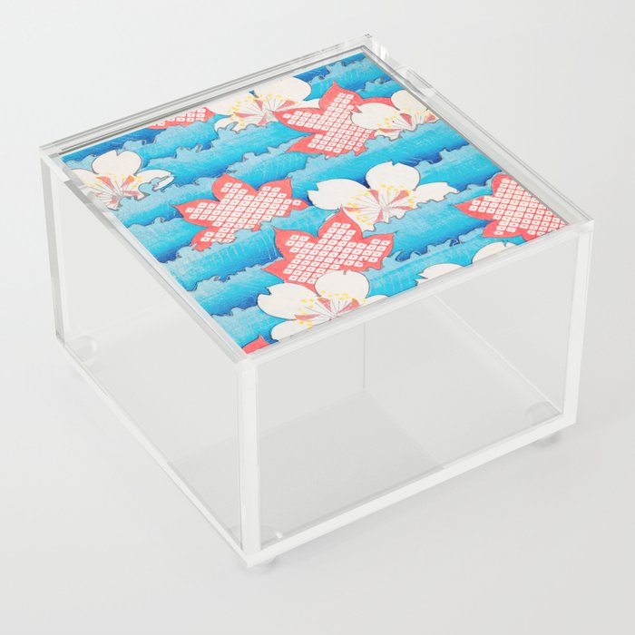 Blossom on Blue Vintage Japanese Floral Print Acrylic Box