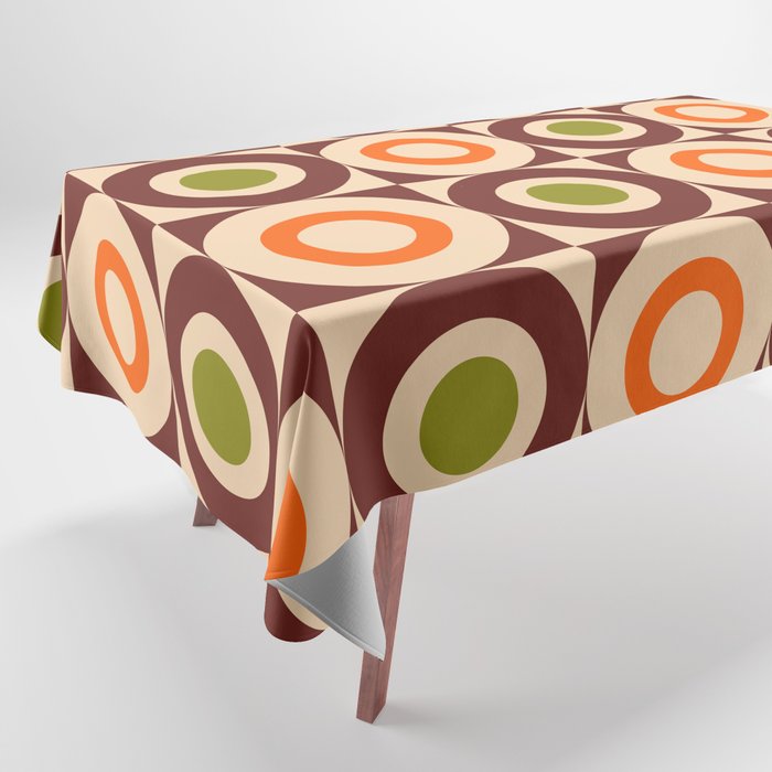 Pop Art Square and Circle Pattern 827 Green Orange Brown and Beige Tablecloth