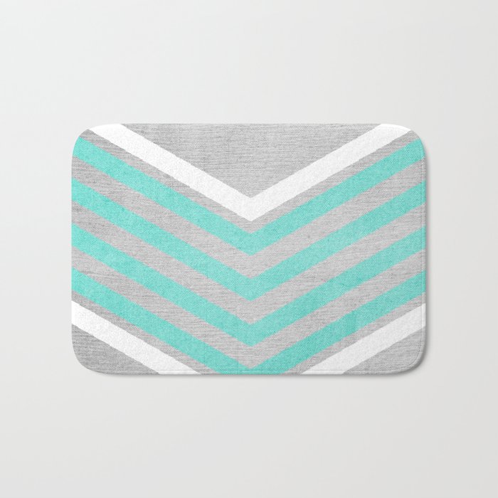 Teal And White Chevron On Silver Grey Wood Bath Mat By Tangerinetane Teal And White Chevron On Silver Grey Wood Bath Mat