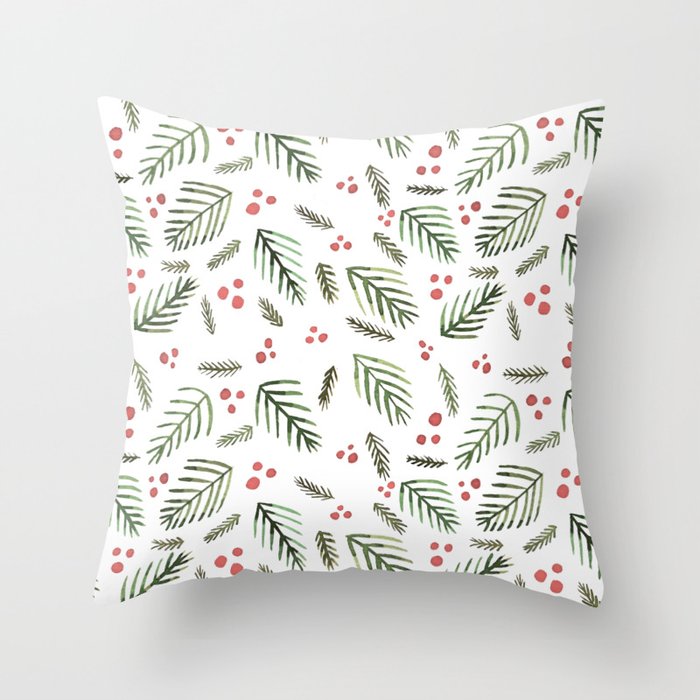 Christmas tree branches and berries - vintage Throw Pillow