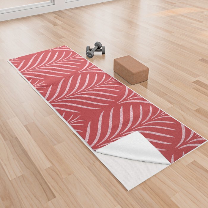 Palm Leaves Ogee Pattern Red and Pink Yoga Towel