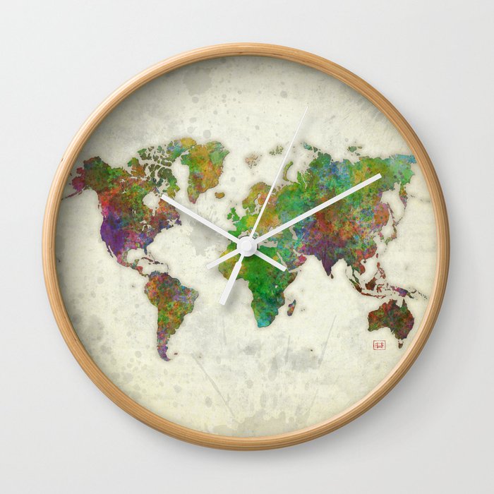 World Map Color Wall Clock