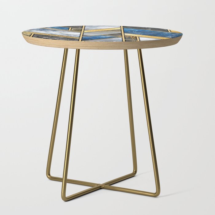 Art Deco Gold + Midnight Blue Abstract Chevron Side Table