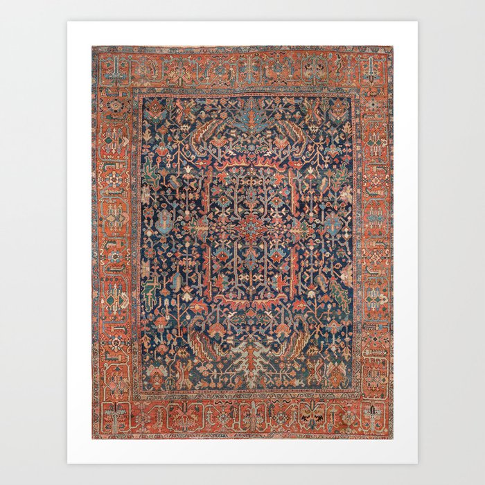 Antique Heriz Carpet Vintage Ornamental Persian Rug Art Print