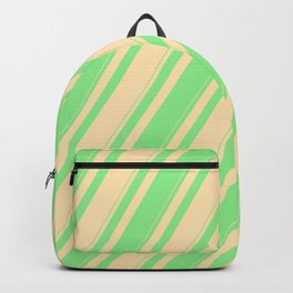 [ Thumbnail: Beige and Light Green Colored Lines Pattern Backpack ]