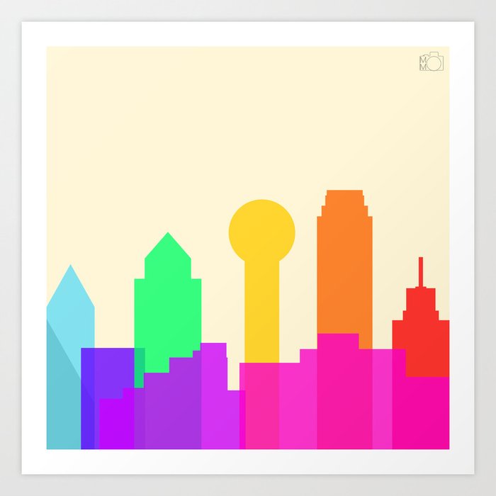 Square Rainbow Dallas Skyline Vector Art Print