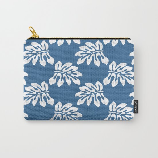 Blue White Tropical Leaf Pattern Carry-All Pouch