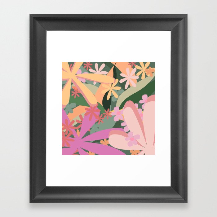 Floral Jungle Colorful Art Design Pattern in Light Green Pink and Orange  Framed Art Print