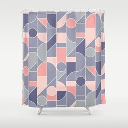 Elegant retro style rose and gray seamless pattern with white outlines. Vintage 70s style repeatable motif. Tile rapport ilustration Shower Curtain