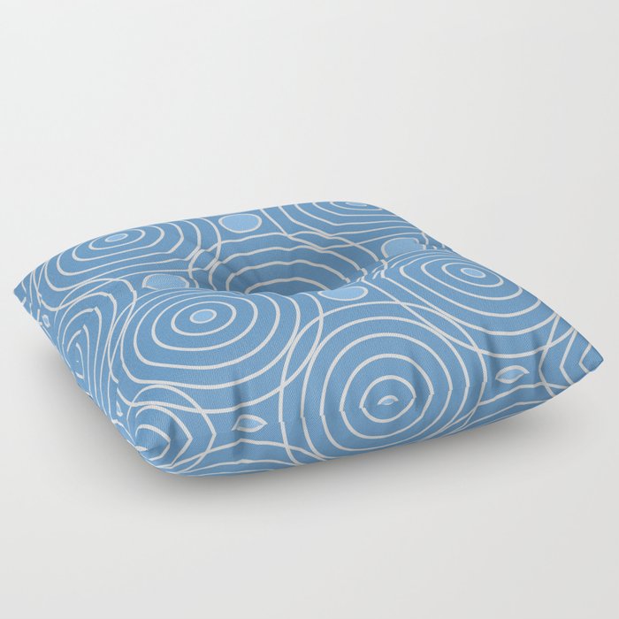 Abstract Geometric Water Ripple Circles Blue and Gray Floor Pillow