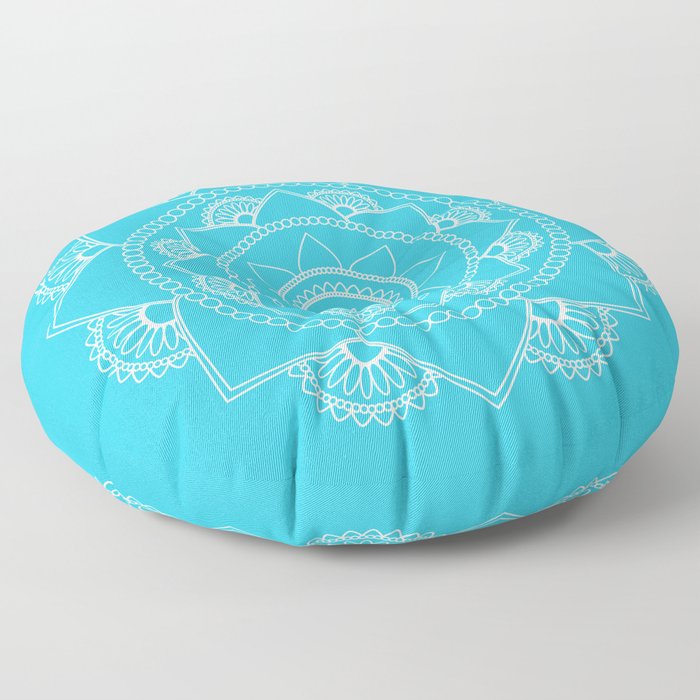 Mandala 01 - White on Turquoise Floor Pillow