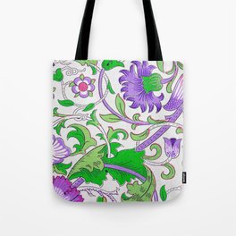 Modern William Morris Purple Green Floral Leaves Pattern  Tote Bag