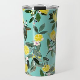 Summer Lemon Floral Travel Mug