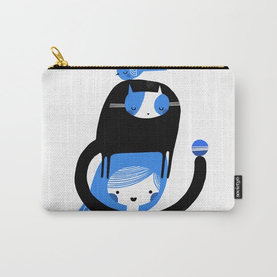 BLUE BIRD AND CAT ON HEAD Carry-All Pouch