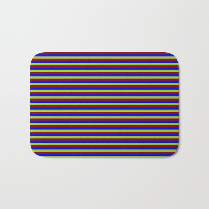 Blue, Green, and Maroon Colored Lines/Stripes Pattern Bath Mat