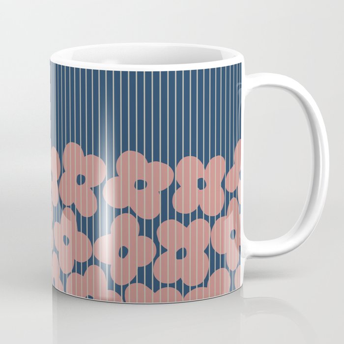 Abstract Floral Patterns 8 in Navy Blue Dusty Pink Coffee Mug