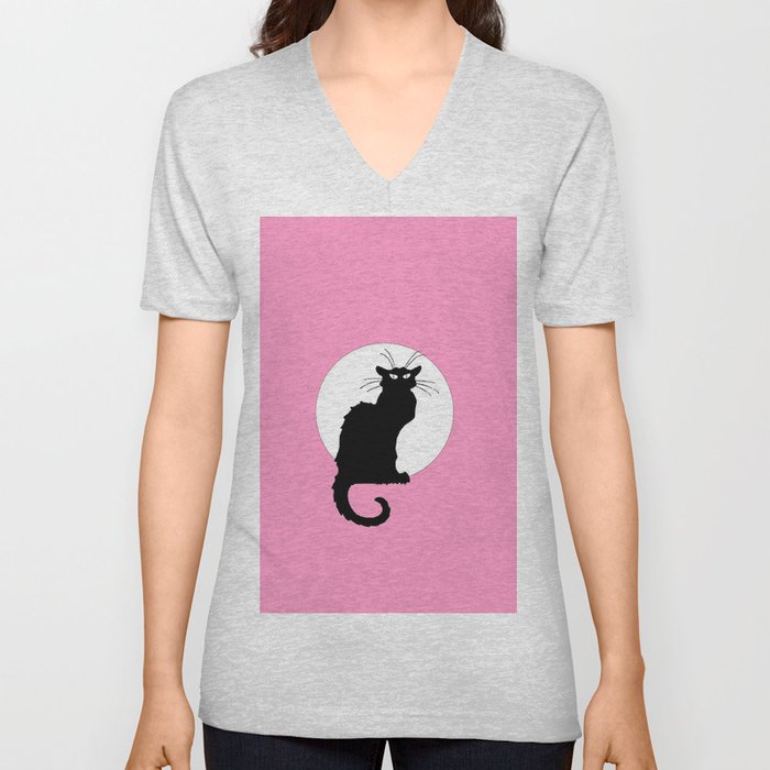 Alexandre Steinlen - Le chat noir - The black cat - 4 - pink V Neck T Shirt