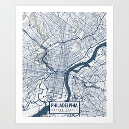 Philadelphia City Map of Pennsylvania, USA - Coastal Art Print