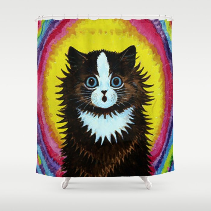 Louis Wain Cats "Psychedelic Rainbow Cat" Shower Curtain