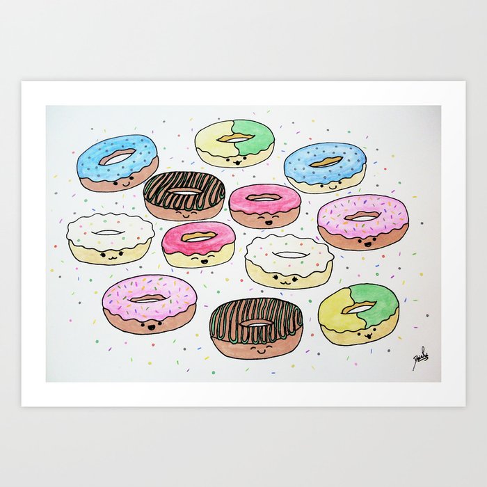 Kawaii Donuts Art Print