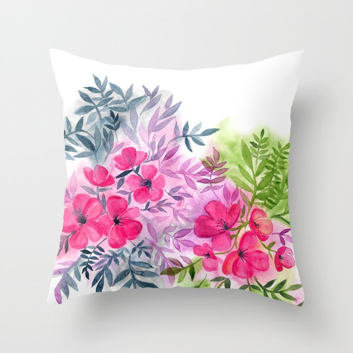 Dual Bouquets - a watercolor floral Throw Pillow