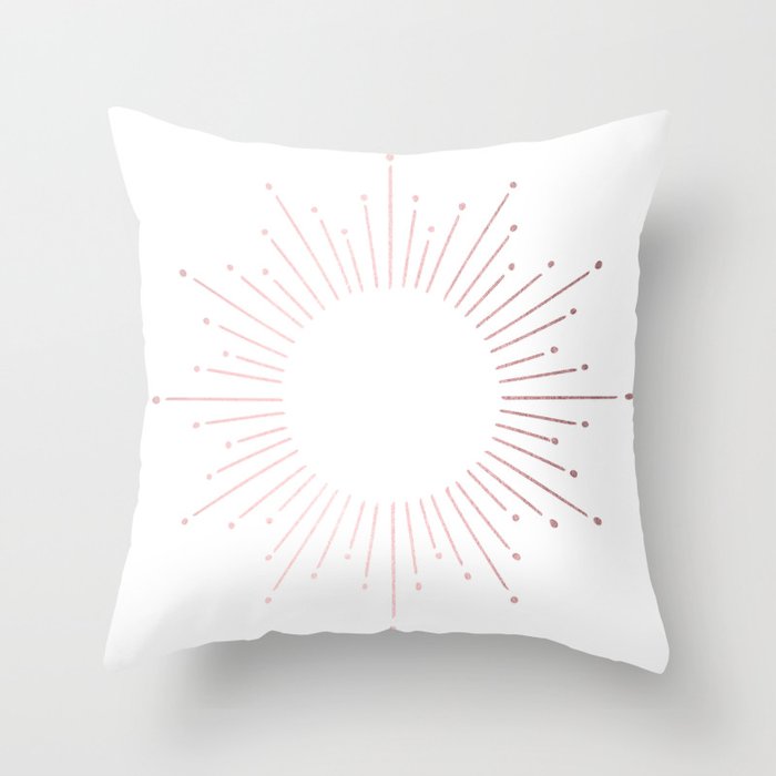 Sunburst Rose Quartz Elegance on White Throw Pillow